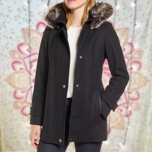 London Fog Coat Faux Fur Wool Blend Zip/Snap NWT